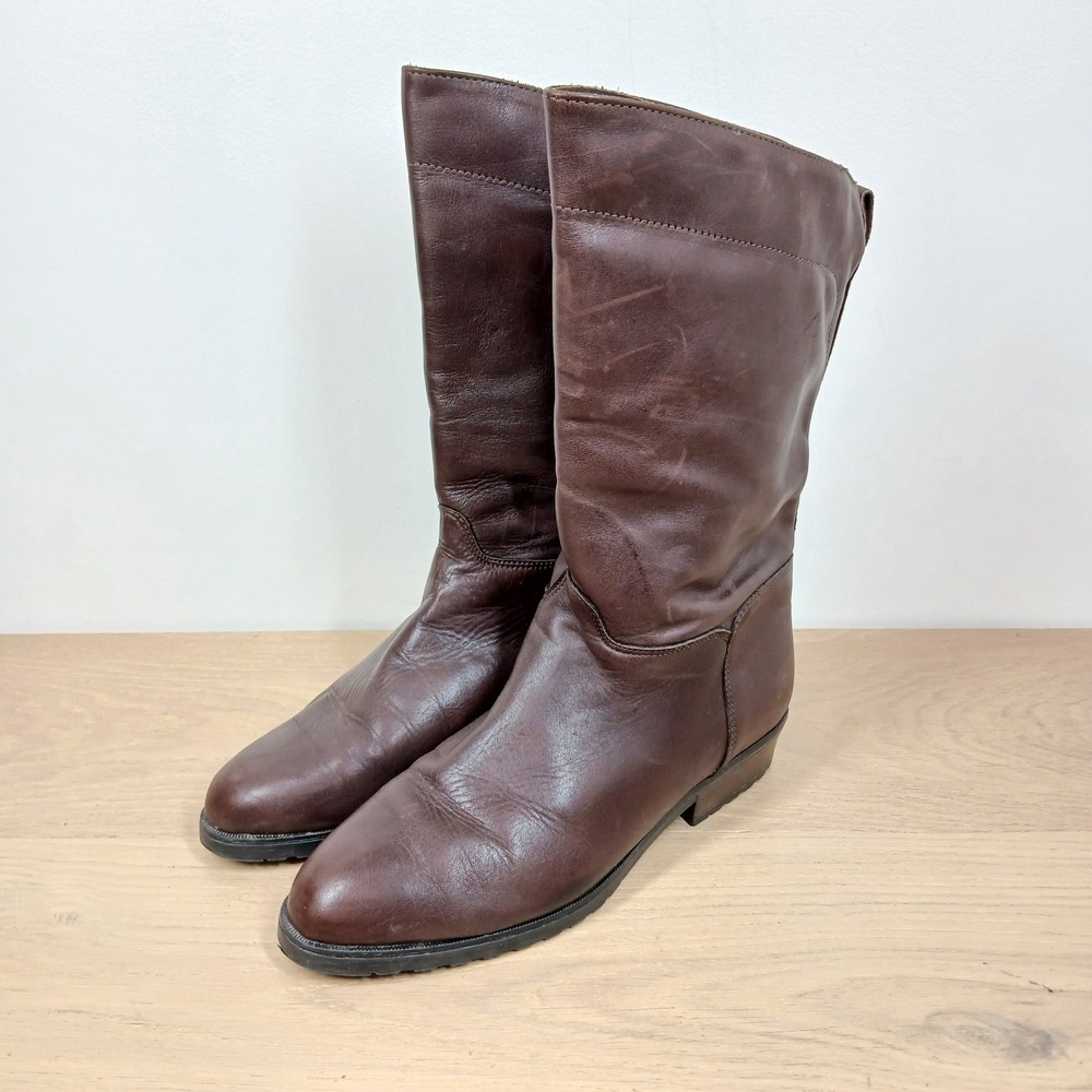 Santana Canada Vintage Slouch Mid Calf Boots Women 8.5 Brown Leather Pull On